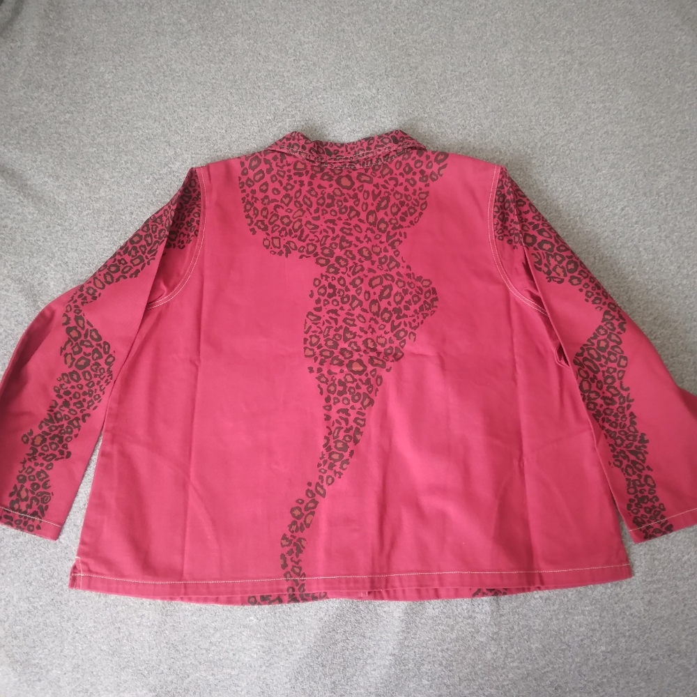Denim&Co Size 3X Red Jean Jacket Embroidered Animal Print Button Jacket - Picture 9 of 9